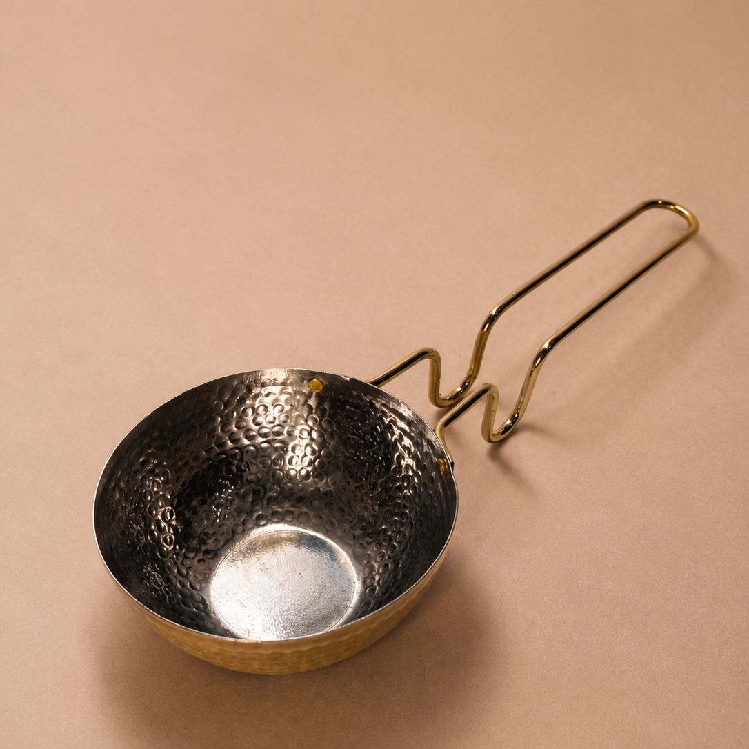 Heavy Brass Hammered Tadka Pan for kitchen