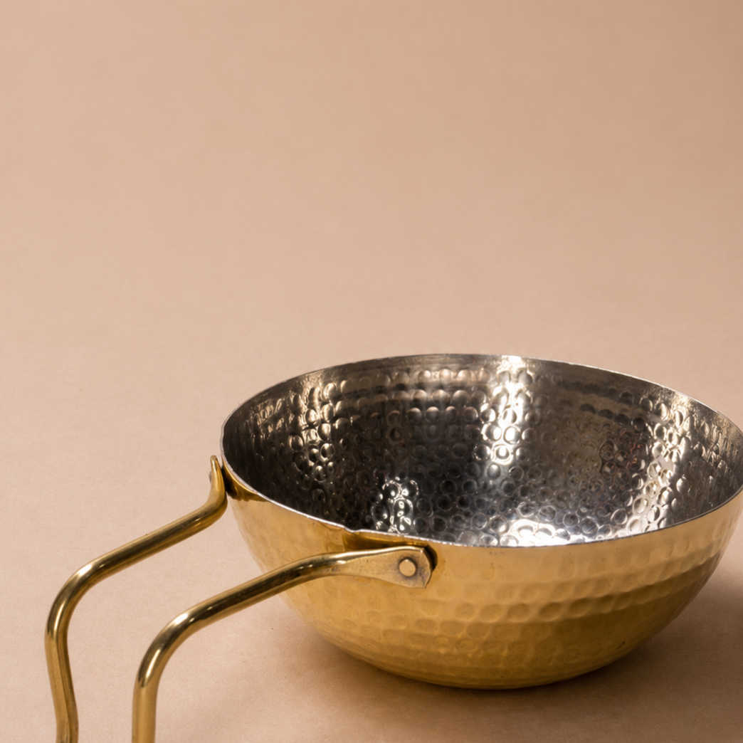 Heavy Brass Hammered Tadka Pan for kitchen
