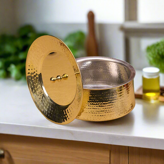 Heavy Brass Biryani Handi Set With Lid - Small